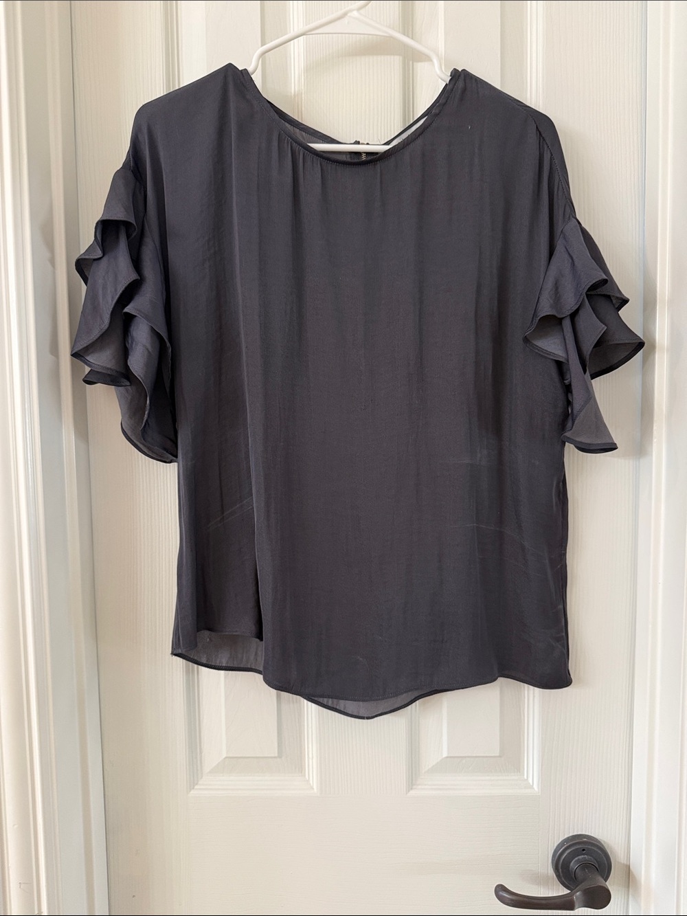 Naked Zebra Charcoal Ruffle Sleeve Blouse
